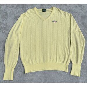 Vintage Izod Sweater Mens Large Yellow V-Neck Pullover Orlon Knit Bay Point Golf